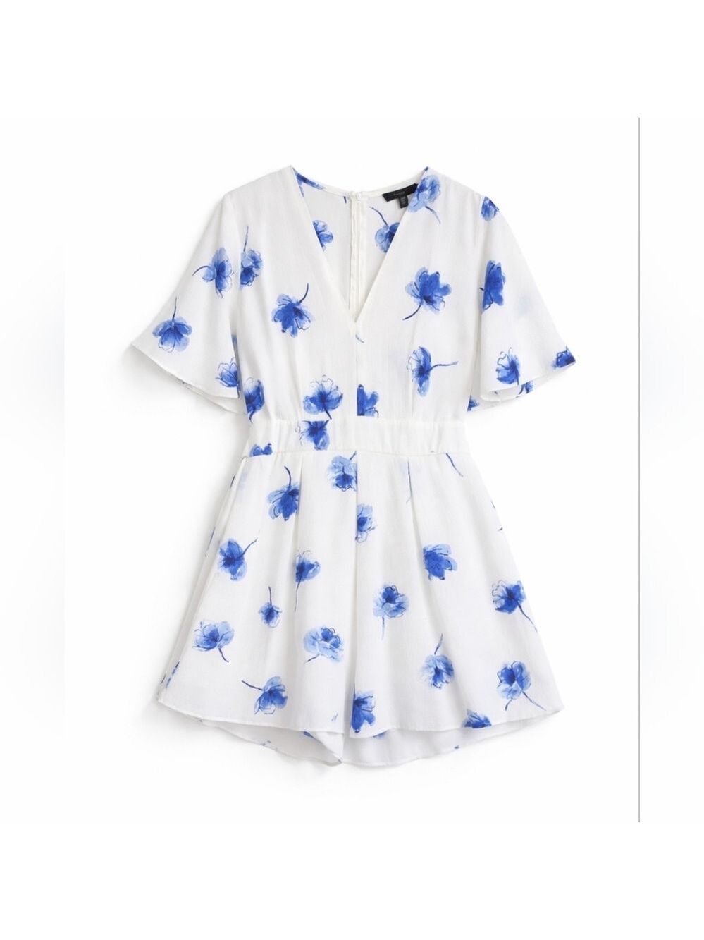 Atmosphere Blue Floral White Romper Flutter Sleeve Style Size 12